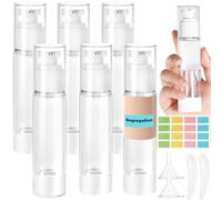 Furuising 6Pcs 100ml Airless Pump Bottle, Mini Empty Travel Pump Bottles, Refillable Clear Lotion Pump Containers with 5ml Syringe and Stickers for Foundation, Essence, Cream, Toiletries