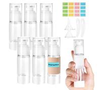 Furuising 6Pcs 30ml Airless Pump Bottle, Mini Empty Travel Pump Bottles, Refillable Clear Lotion Pump Containers with 5ml Syringe and Stickers for Foundation, Essence, Cream, Toiletries