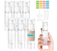 Furuising 6Pcs 50ml Airless Pump Bottle, Mini Empty Travel Pump Bottles, Refillable Clear Lotion Pump Containers with 5ml Syringe and Stickers for Foundation, Essence, Cream, Toiletries