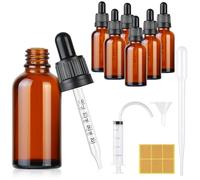 Furuising 6PCS Glass Dropper Bottle,30ML Pipette Dropper Bottle, Reusable Amber Glass Dropper Bottles with 3ml Dropper, 20ml Syringe, Funnel, Stickers for Essential Oils Aromatherapy (6PCS, 30ML)