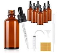 Furuising 6PCS Glass Dropper Bottle,50ML Pipette Dropper Bottle, Reusable Amber Glass Dropper Bottles with 3ml Dropper, 20ml Syringe, Funnel, Stickers for Essential Oils Aromatherapy (6PCS, 50ML)