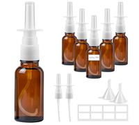 Furuising 6Pcs Nasal Spray Bottle 30ml, Glass Direct Spray Container, Empty Refillable Nose Mist Sprayer with Nozzles, Funnels and Label Sticker for Water, Saline Solution