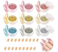 Furuising 9 Colors Chrome Nail Powder Set, Glitter Metallic Mirror Effect, Nail Chrome Powders Kit with 9 Sponge Sticks for Fingernail Art Design Decoration (Gold, Silver, Pink, Blue, Orange )