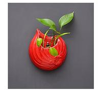 FURUIWUFENG Woven Plant Basket Wall Hanging Planter Ceramic Small Flower Planter Indoor Hanging Suculent Planter Pots for Indoor Plants Home Decor Round hanging basket flower (Color : Red)