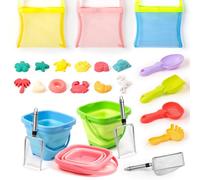 FurUlixty Beach Sand Toys Set with Stainless Steel Shovels, Shark Tooth Sifter & Mesh Bags - Durable Sand Toys for Beach, Family Beach Vacations Creative Sandcastle Building(25Pcs)