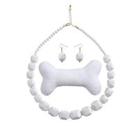 Furutonhe Halloween Costume Accessories Set for Women 5.5 Inch Bone Hair Clip with White Bead Necklace Party Cave Cosplay White for Wilma