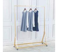 FURVOKIA Modern Simple Heavy Duty Metal Rolling Garment Rack with Wheel,Retail Display Clothing Rack,Wrought Iron Single Rod Floor-Standing Hangers Clothes Shelves (Gold Square Tube A, 47.2 L)