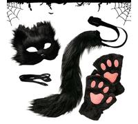 Fury Foxes Wolf Cosplay Set - Plush Faux Fury Material With, Tail, And Gloves, Halloween Masque, Halloween Face Cover Adult| Cat Wolf Tail For Hallowéen Masquerade Costume Party Cosplay