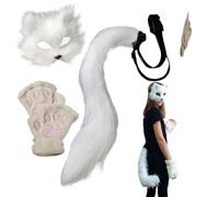 Fury Foxes Wolf Cosplay Set - Plush Faux Fury Material With, Tail, And Gloves, Halloween Masque, Halloween Face Cover Adult| Cat Wolf Tail For Hallowéen Masquerade Costume Party Cosplay