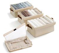 FUSACONY 3 Pack Clothes Storage Boxes with Clear Lids, Wardrobe Storage Organiser with Steel Frame, Collapsible Drawer Organiser Box for Bedding, Blankets, Jeans,T-shirts, Towel (Beige)