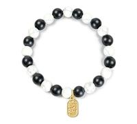 Fusamk Good Luck Bracelet for Women, Black Onyx Red Turquoise Beaded Bracelet with Gold Attract Blessings Charm, Elastic Stretch Spiritual Stone Bracelet Yoga Meditation Jewelry, Adjustable, Metal, no