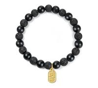 Fusamk Good Luck Bracelet for Women, Black Onyx Red Turquoise Beaded Bracelet with Gold Attract Blessings Charm, Elastic Stretch Spiritual Stone Bracelet Yoga Meditation Jewelry, Adjustable, Metal, no