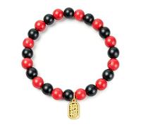 Fusamk Good Luck Bracelet for Women, Black Onyx Red Turquoise Beaded Bracelet with Gold Attract Blessings Charm, Elastic Stretch Spiritual Stone Bracelet Yoga Meditation Jewelry, Adjustable, Metal, no