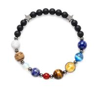 Fusamk Solar System Planet Bead Stretch Bracelet for Small Wrist | Cosmic Tiger Eye Stone,Galaxy Star Charm Cord,Black Obsidian Crystal,Retro Boho Celestial Spacer,Party Vintage Wristband