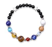 Fusamk Solar System Planet Bead Stretch Bracelet for Small Wrist | Cosmic Tiger Eye Stone,Galaxy Star Charm Cord,Black Obsidian Crystal,Retro Boho Celestial Spacer,Party Vintage Wristband