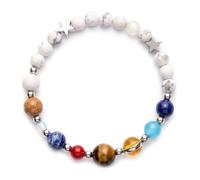 Fusamk Solar System Planet Bead Stretch Bracelet for Small Wrist | Cosmic Tiger Eye Stone,Galaxy Star Charm Cord,Black Obsidian Crystal,Retro Boho Celestial Spacer,Party Vintage Wristband