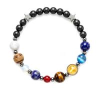 Fusamk Solar System Planet Bead Stretch Bracelet for Small Wrist | Cosmic Tiger Eye Stone,Galaxy Star Charm Cord,Black Obsidian Crystal,Retro Boho Celestial Spacer,Party Vintage Wristband