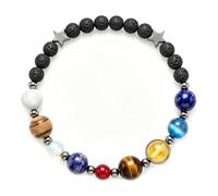 Fusamk Solar System Planet Bead Stretch Bracelet for Small Wrist | Cosmic Tiger Eye Stone,Galaxy Star Charm Cord,Black Obsidian Crystal,Retro Boho Celestial Spacer,Party Vintage Wristband