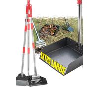 FUSBUNTY Dog Pooper Scooper Set, Pooper Scooper for Dog, Heavy Duty Stainless Steel Rake with Extra Large Tray & Spade No Bending Clean Up for Pet Waste Removal, for Grass, Dirt Or Gravel.