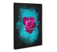 Fuschia Pink Dying Rose Paint Splash Canvas Print | Gallery Wrapped 30mm Frame Wall Art | 24x16 inches | Ready to Hang | Modern Floral Picture | Living Room Bedroom Lounge Office