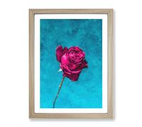 Fuschia Pink Dying Rose Painting Modern Framed Print | A4 Oak Framed Wall Art | Ready to Hang | Modern Floral Picture | Living Room Bedroom Lounge Office