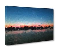 Fuschia Sky Above The Mountains Canvas Print | Gallery Wrapped 30mm Frame Wall Art | 20x14 inches | Ready to Hang | Abstract Landscape Picture | Living Room Bedroom Lounge Office