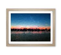 Fuschia Sky Above The Mountains In Abstract Modern Art Framed Print | A2 Oak Framed Wall Art | Ready to Hang | Abstract Landscape Picture | Living Room Bedroom Lounge Office
