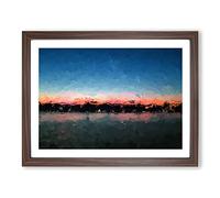 Fuschia Sky Above The Mountains In Abstract Modern Art Framed Print | A2 Walnut Framed Wall Art | Ready to Hang | Abstract Landscape Picture | Living Room Bedroom Lounge Office