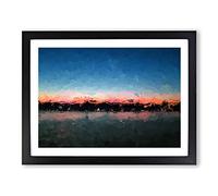 Fuschia Sky Above The Mountains In Abstract Modern Art Framed Print | A4 Black Framed Wall Art | Ready to Hang | Abstract Landscape Picture | Living Room Bedroom Lounge Office