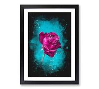 Fuscia Pink Dying Rose Paint Splash Framed Print | A2 Black Framed Wall Art | Ready to Hang | Modern Floral Picture | Living Room Bedroom Lounge Office