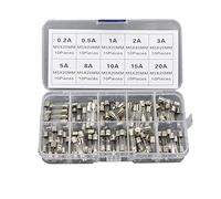 Fuse 100 Pcs 5x20mm Quick Blow Glass Tube Fuse Assorted Kits Fast-Blow Glass Fuses 0.2A 0.5A 1A 2A 3A 5A 8A 10A 15A 20A 5×20 Protected circuits