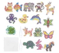 Fuse Beads Pegboards, 5mm Iron-on Beads Boards Kit, 15 Pack Animal Shaped Template Bead Pegboards with 15 Pattern Cards & 1 Freestyle DIY Square Board & 2 Bead Clips & 20 Ball Chain for Charm Handcraf