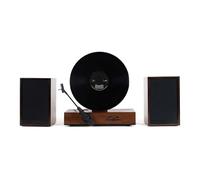 Fuse GLD Vertical Vinyl Record Player with Speakers | Black Trim | 5.3 Bluetooth, AUX | Full Range External Speakers | Premium Cartridge | Vintage Mid Century Modern | Handcrafted Ashtree Wood