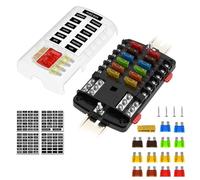 Fuse Holder with 35mm Rail-Mounted, Waterproof Boat Fuse Box with LED Warning Indicator Damp-Proof Cover,12 Circuits with Negative Bus Fuse Block Plane for Car Marine RV Truck DC32Vmax