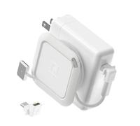 Fuse Reel The Side Kick Collapsible Charger Organizer With USB-C Right Angle Adapter Compatible with MacBook and PC charging cords and adapter cable management best computer winder (White w/Adapter)