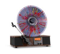 Fuse Wrap Vertical Vinyl Record Player | FM Radio, Bluetooth in/Out, AUX, Line Out | Alarm Clock | Premium Ceramic Needle | Full Range Speakers | Vintage Mid Century Modern | Handcrafted Ashtree Wood