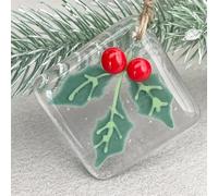 Fused Glass Christmas Tree Decorations,Glass Christmas Decoration,Hanging Christmas Tree Decoration, Fused Glass Bird Suncatcher, Handmade Fused Glass Hanging Bird Decoration for Christmas Tree (C)