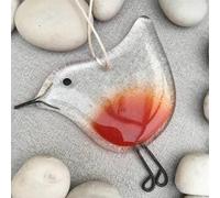 Fused Glass Christmas Tree Decorations,Glass Christmas Decoration,Hanging Christmas Tree Decoration, Fused Glass Bird Suncatcher, Handmade Fused Glass Hanging Bird Decoration for Christmas Tree (A)