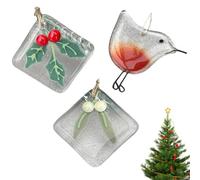 Fused Glass Robin Christmas Decoration - Handmade Bird Glass Christmas Tree Decorations Sun Catcher Ornament - Decorative Hanging Suncatcher (ACD)
