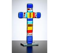 Fused Glass Standing Cross - Multicoloured