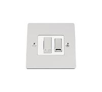 Fused Switch - Polished Chrome Flat - White Insert Metal Rocker Switch - 13 Amp Switched Fused Spur Unit