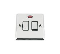 Fused Switch w/Neon - Polished Chrome Classic - Black - Metal Rocker Switch - 13A Switched Fused Spur Unit