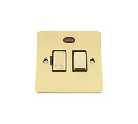 Fused Switch with Neon - Polished Brass Flat - Black - Metal Rocker Switch - 13 Amp Switched Fused Spur w/Neon Indicator