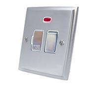 Fused Switch with Neon - Satin Matt Chrome Victorian - White Insert Metal Rocker Switch - 13 Amp Switched Fused Spur Unit