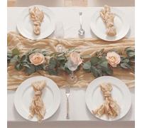 FuSenYuan Beige Cheesecloth Table Runner 12 Ft and 10 Napkins, Rustic Gauze Sheer Table Runner for Farmhouse Boho Wedding Bridal Baby Shower Birthday