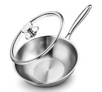 Fushabana 28cm Stainless Steel Wok with Lid Non Stick No Coating, 304 Food Grade Stir Fry Pan with Glass Lid, Induction Compatible Pans Gas Electric Ceramic, Dishwasher Safe Wok Pan