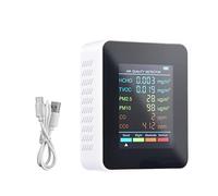 Fushen CO2 Detector, CO2 Carbon Dioxide Monitor, 6 In 1 Indoor Air Quality Monitor, TVOC, HCHO PM2.5-10 Temperature And Humidity Tester For Car, Gym, Rooms, Offices, White