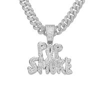 FUSHENGTER Necklace Men Hip hop Necklace Chain Pendant Women Hip-Hop Exaggerated Pop Smoke Letters Full Diamond Pendant Necklace Personalized Nightclub Men Silvercolor 50Cm