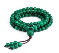 FUSHENGTER Necklace Men Hip hop Necklace Chain Pendant Women Malachite Beaded Necklace Men Fashion 6Mm Natural Stone 108 Beads Bracelets Women Handmade Prayer Malachite
