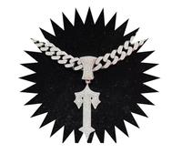 FUSHENGTER Necklace Men Hip hop Necklace Chain Pendant Women Men Women Hip Hop Letter Iced Out Cross Necklaces With 13Mm Hiphop Pendant Necklace Fashion Charm Silvercolor